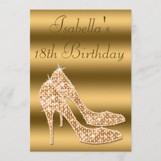 Glamour 18. Geburtstag Gold Stilettos Einladung