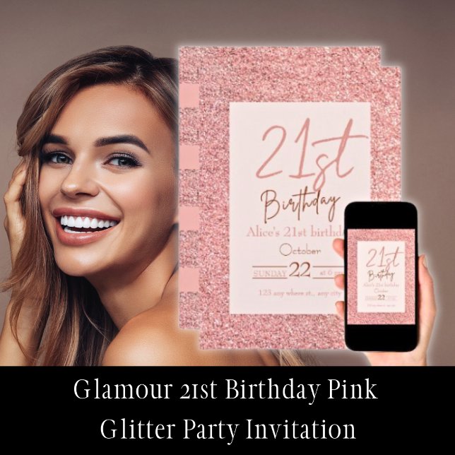 Glamour 21. Geburtstag Rosa Glitzer Einladung (Glamour 21st Birthday Pink Glitter Party Invitations)
