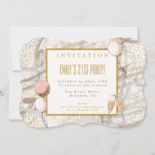 Glamour 21. Party Gold Confetti Flutes Balloons Einladung