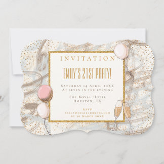 Glamour 21. Party Gold Confetti Flutes Balloons Einladung