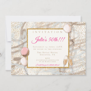 Glamour 50. Party Gold Confetti Flutes Balloons Einladung