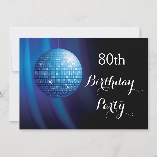 Glamour 80. Geburtstag Blue Party Disco Ball Einladung (Vorderseite)