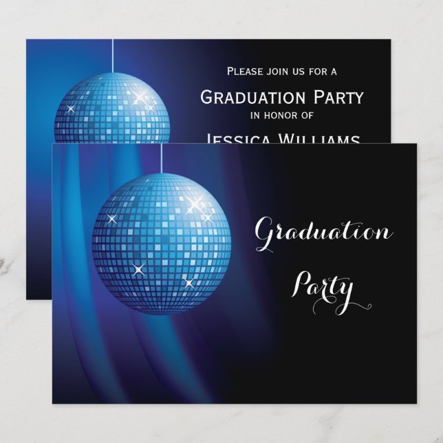 Glamour Abschluss Blue Party Diskothek Ball Einladung (Vorne/Hinten)