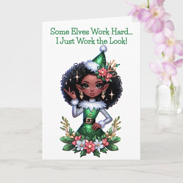 Glamour African American Christmas Elf Karte (Orchidee)
