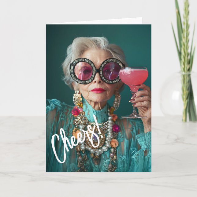 Glamour Ältere Frau Kühne Luxus Mode Einladung (Vorderseite)