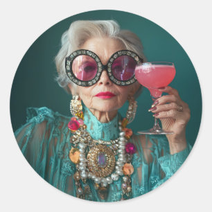 Glamour Ältere Frau Kühne Luxus Mode Runder Aufkleber