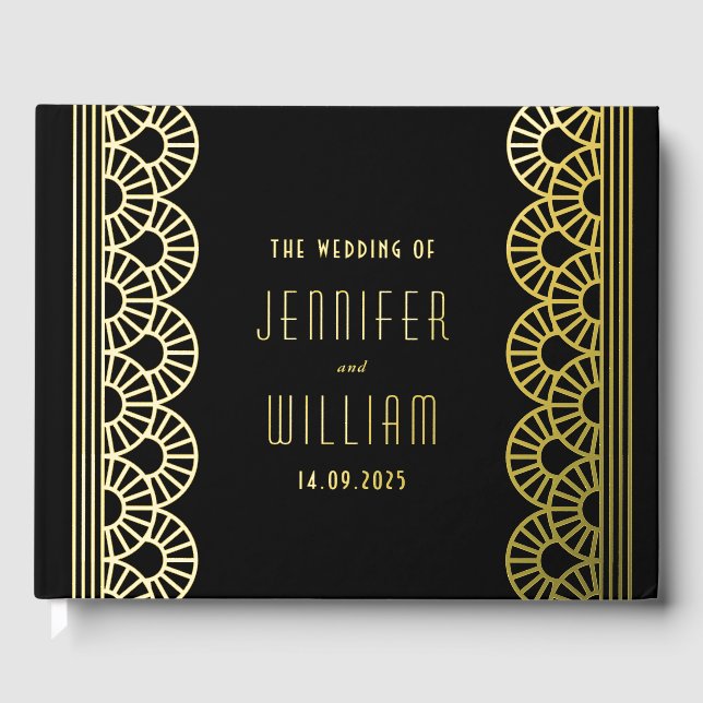 Glamour Art Deco Fan Wedding Gästebuch (Vorderseite)