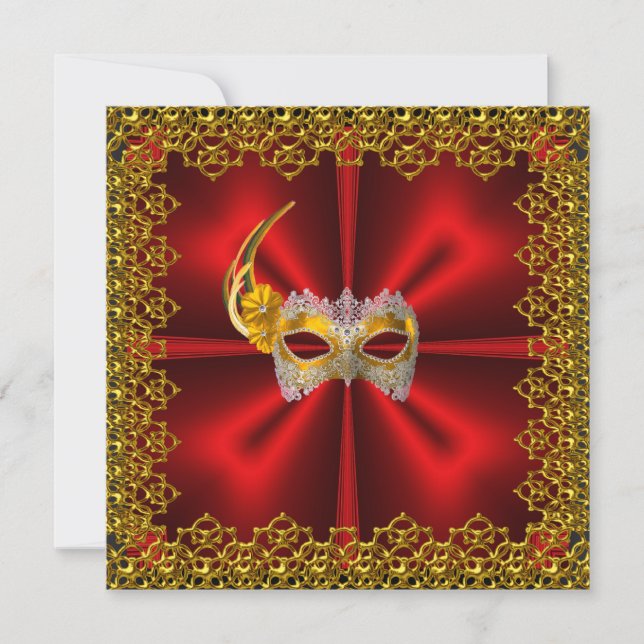 Glamour Ball Einladung Elegantes Rotes Gold (Vorderseite)