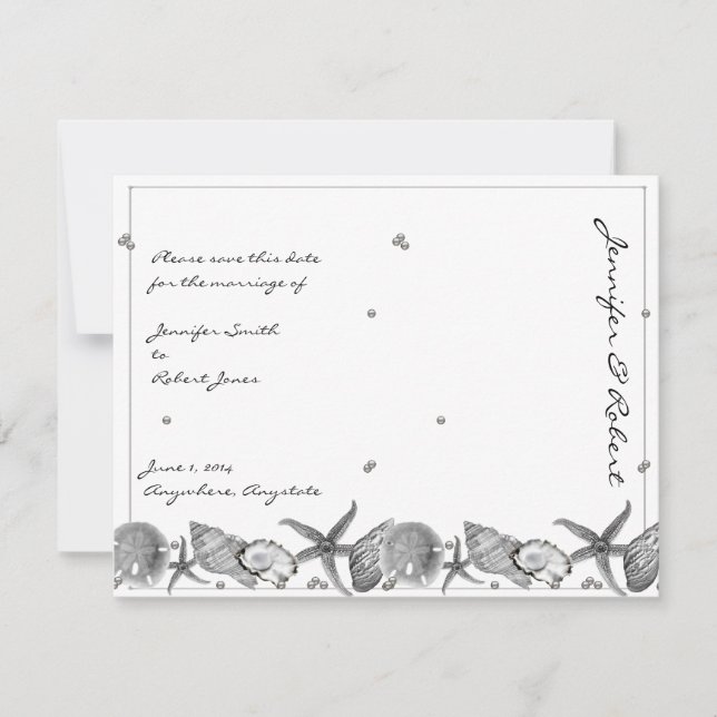 Glamour Beach in Silver Save the Date Card (Vorderseite)