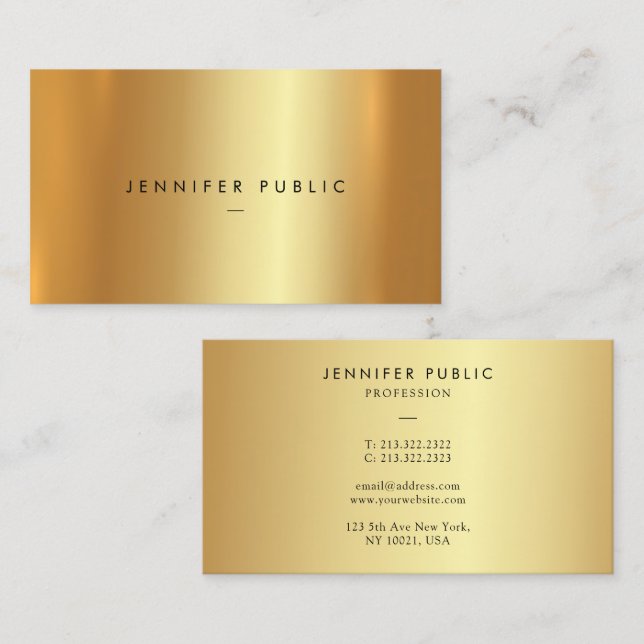 Glamour Beruflich Elegante Modernes Template Gold Visitenkarte (Vorne/Hinten)
