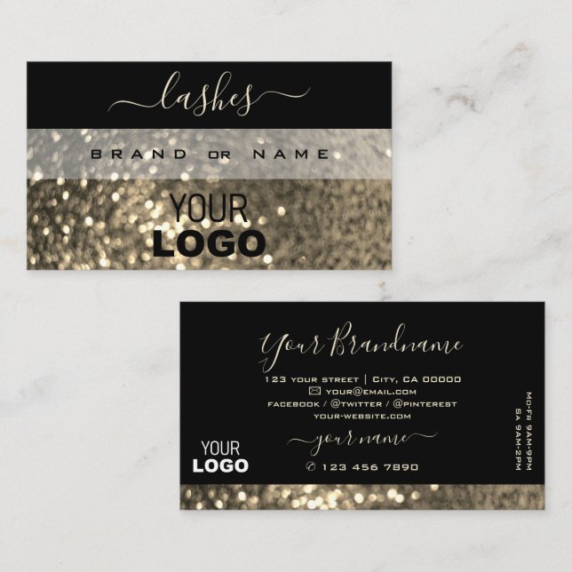 Glamour Black and Gold Sparkle Glitzer mit Logo Visitenkarte (Vorne/Hinten)