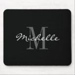 Glamour black and white name monogram mouse pad mousepad<br><div class="desc">Glamour Schwarz-Weiß-Name Monogram-Maus-Pad. Klassische Skripttypografie und benutzerdefinierte Hintergrundfarbe. Elegantes Design für Männer und Kinder. Mit Monogramm mit Ihrem Namen Anfangsbuchstaben. Niedliche personalisierte Geburtstagsgeschenkidee für Vater, Vater, Mutter, Mann, Ehefrau, Sohn, Tochter etc.</div>