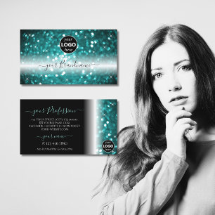 Glamour Black Aquamarin Sparkling Glitzer mit Logo Visitenkarte