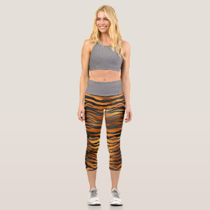 Glamour Black Brown Tiger Stripes Animal Print Capri Leggings