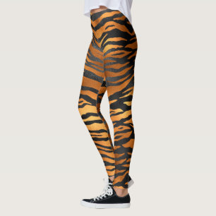 Glamour Black Brown Tiger Stripes Animal Print Leggings