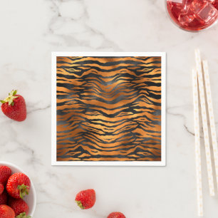 Glamour Black Brown Tiger Stripes Animal Print Serviette