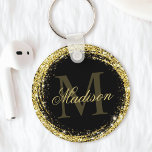 Glamour Black Gold Glitzer Monogram Name Schlüsselanhänger<br><div class="desc">Dieser luxuriöse vergoldete Glitzer aus vergoldetem Gold wird mit Ihrem individuelle Name und Monogramm ganz einfach zu einem gerahmten Schlüsselanhänger.</div>