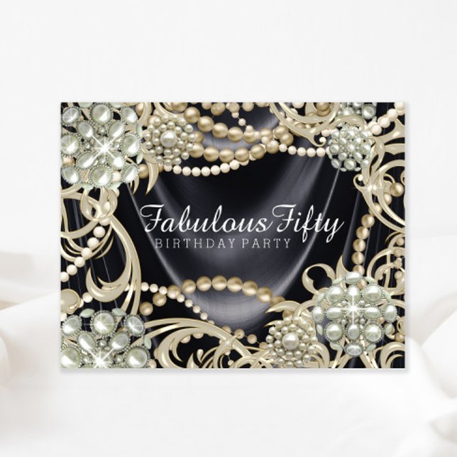 Glamour Black Ivory Pearl Birthday Party Einladung (You can change the text as needed on this elegant any occasion invitation.)