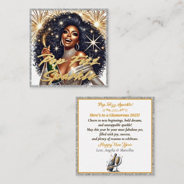 Glamour Black Woman Popping Champagne Begleitkarte (Vorne/Hinten)