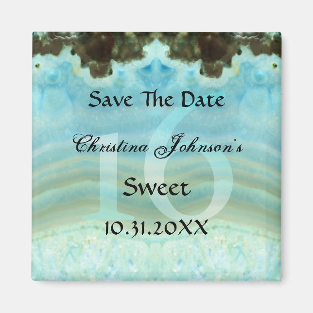 Glamour Blue Crystal Sweet 16 Save the Date Magnet (Vorne)