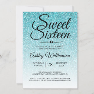 Glamour Blue Glitzer Ombre Sweet 16 Birthday Einladung
