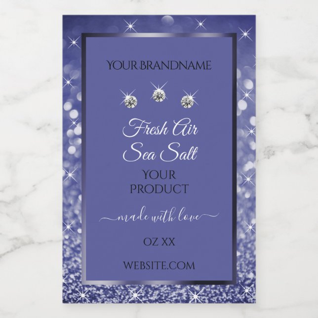 Glamour Blue Glitzer Product Labels Diamonds Lebensmitteletikett (Einzelnes Label)
