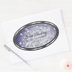 Glamour Blue Glitzer Product Labels Rhinestones Ovaler Aufkleber