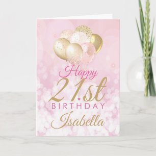 Glamour Blush Pink Gold 21. Geburtstagsballon Karte