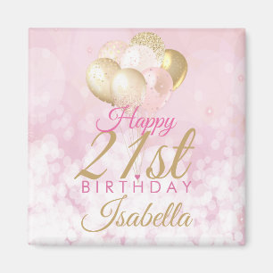 Glamour Blush Pink Gold 21. Geburtstagsballon Magnet