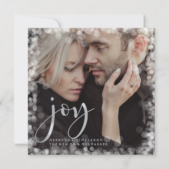 Glamour Bokeh | Weihnachtsfreude mit Foto Feiertagskarte (Vorderseite)
