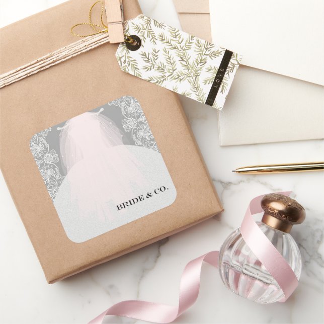 Glamour Bride Hier kommt das Bride Dusche Party Quadratischer Aufkleber (Schenken)