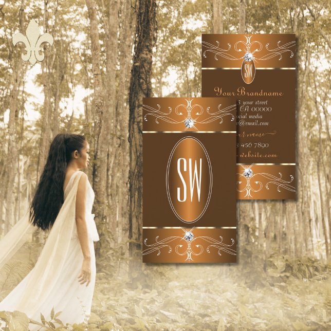 Glamour Brown Orange Verziert Ornamente Initialen Visitenkarte (Von Creator hochgeladen)