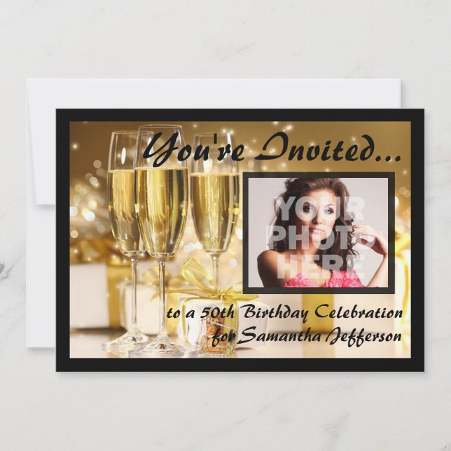 Glamour Bubbly Photo 50e anniversaire Invitations (Devant)