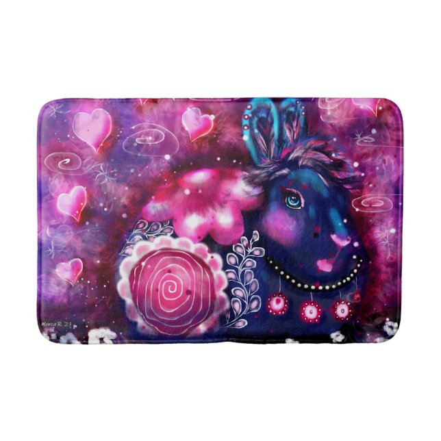 Glamour Bunny Rabbit Lila Pink Whimsical Floral Badematte (Vorderseite)