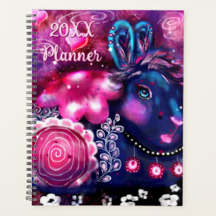 Glamour Bunny Rabbit Lila Pink Whimsical Floral Planer