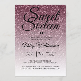 Glamour Burgundy Glitzer Ombre Sweet 16 Birthday Einladung