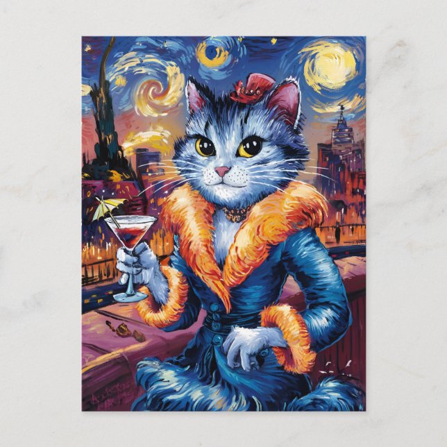 Glamour Cat Lady Art Postkarte (Vorderseite)