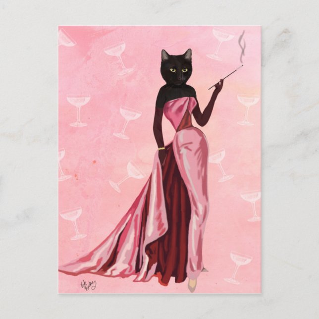 Glamour Cat Pink Postkarte (Vorderseite)