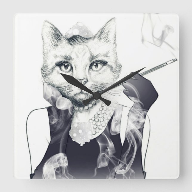 Glamour Cat Quadratische Wanduhr (Vorderseite)