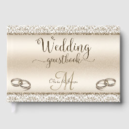 Glamour Champagne Damask Metallic Wedding Gästebuch