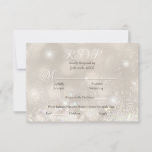 Glamour Champagne Glitzer Luxury Wedding RSVP Karte