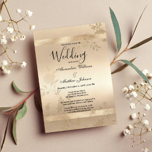 Glamour Champagne Gold Luxury Floral Wedding Einladung