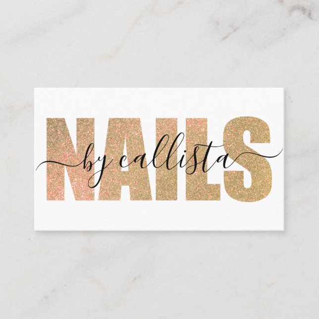 Glamour Chic Glitzer Typografy Nail Artist Visitenkarte (Vorderseite)