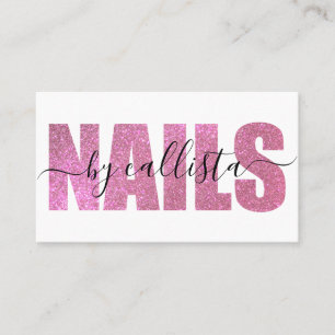 Glamour Chic Pink Glitzer Typografy Nail Artist Visitenkarte