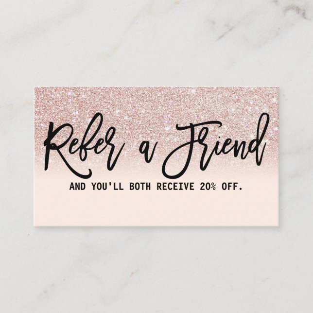 Glamour Chic Rose Gold Glitzer Pink Moderne Empfehlungskarte (Vorderseite)