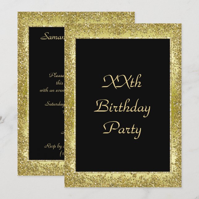 Glamour Classy Gold & Black Birthday Einladung (Vorne/Hinten)