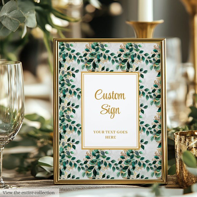 Glamour Dark Green Gold Eucalyptus Wedding Sign Poster (Glamorous Dark Green Gold Eucalyptus Wedding Sign)