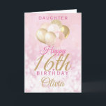Glamour Daughter 16. Geburtstagsballon-Karte Karte<br><div class="desc">Eine wunderschöne,  glamouröse 16. Geburtstagskarte für Ihre Tochter. Dieses fabelhafte Design mit rosa und goldfarbenen Glitzer-Ballons auf einer Rose rosa funkelnd Hintergrund. Personalisieren Sie mit einem Namen,  um jemandem einen sehr glücklichen,  süßen sechzehnten Geburtstag wünschen.</div>