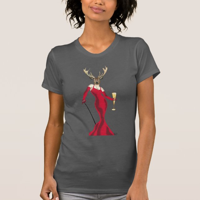 Glamour Deer in Red T-Shirt (Vorderseite)