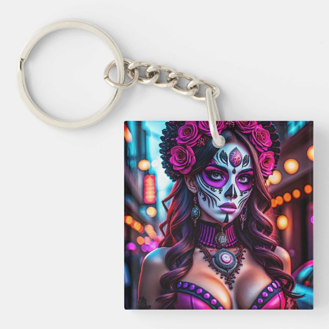 Glamour Día de los Muertos Catrina Portrait mit Schlüsselanhänger (Vorderseite)